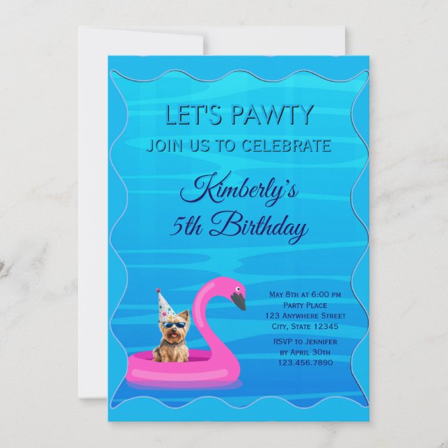 Convite Festa Personalizada na Piscina para Cachorros (Frente)