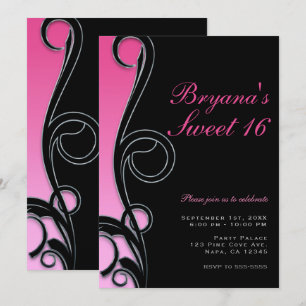 Convite Festa Pink & Black Chic Glamour Rodopio Doce 16