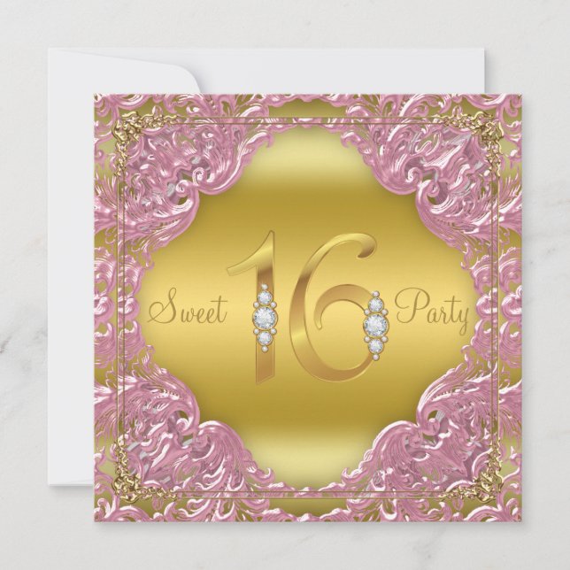 Convite Festa Pink Gold Swirl Fancy Doce 16 (Frente)