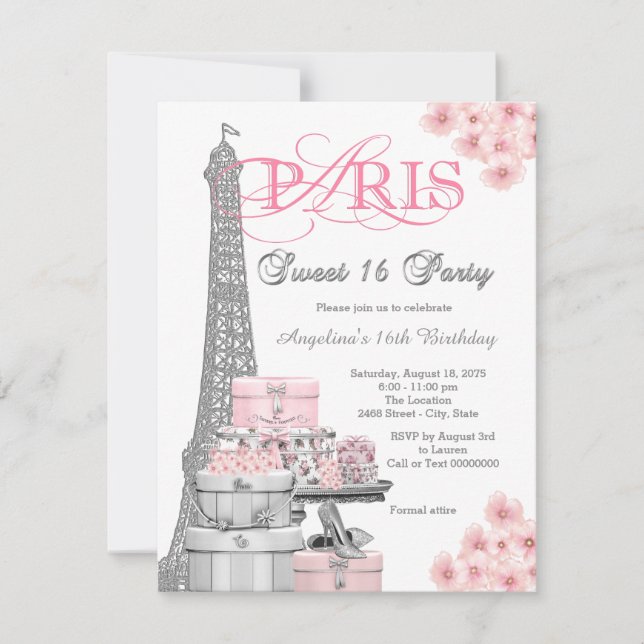 Convite Festa Pink Paris Sweet 16 (Frente)