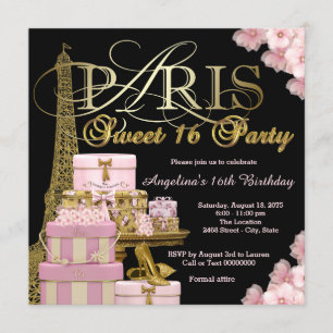 Convite Festa Pink Paris Sweet 16