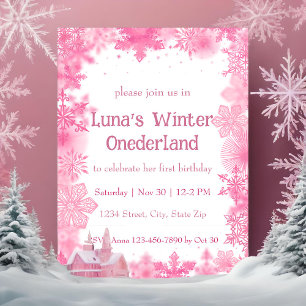 Convite Festa Pink Snowflake Winter Onederland