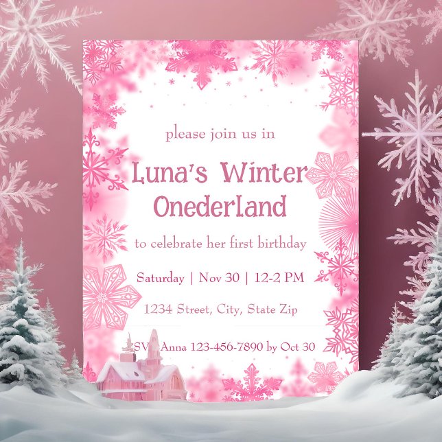 Convite Festa Pink Snowflake Winter Onederland (Criador carregado)