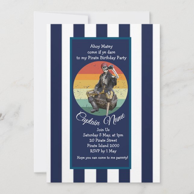 Convite Festa Pirata Épica Esqueleto (Frente)