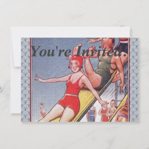 Convite Festa piscina Vintage Natação Verão