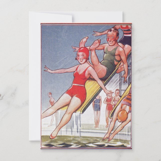 Convite Festa piscina Vintage Natação Verão (Frente)