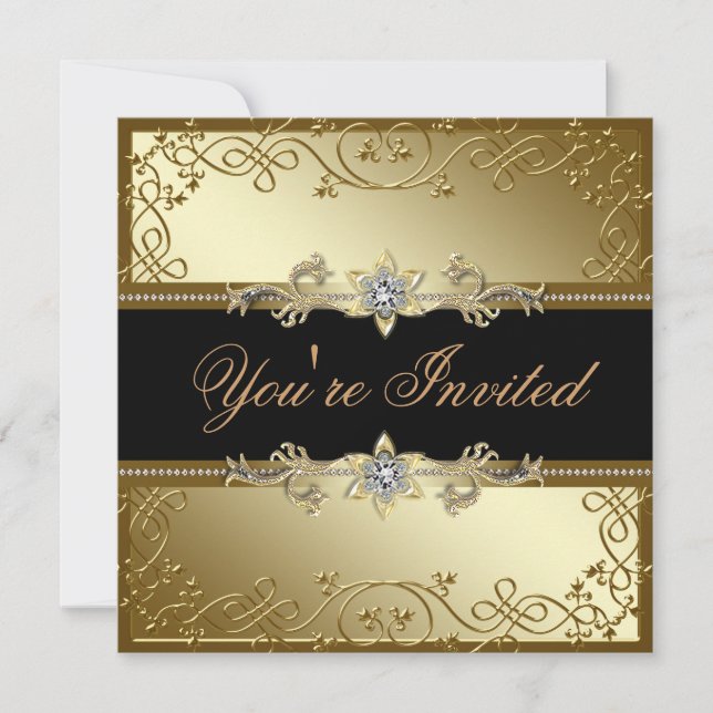 Convite Festa Preta Preta e Dourada (Frente)