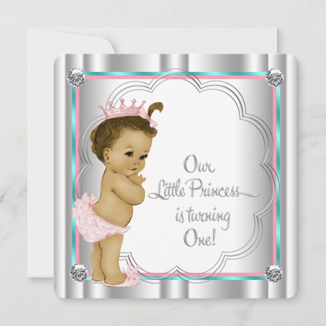 Convite Festa primeiro aniversario da Princesa Azul, Rosa  (Frente)