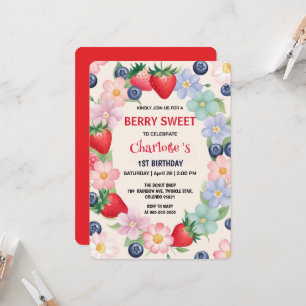 Convite Festa primeiro aniversario de morangos vermelhos p