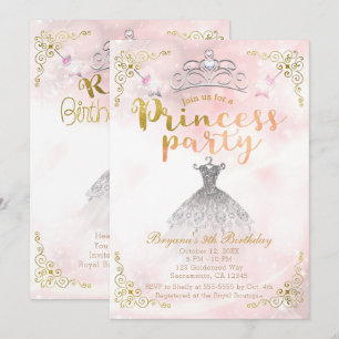 Convite FESTA PRINCESA Brilho Rosa Festa de Aniversário QU