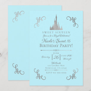 Convite Festa Princesa Conto de Fadas Silver & Blue Sweet 