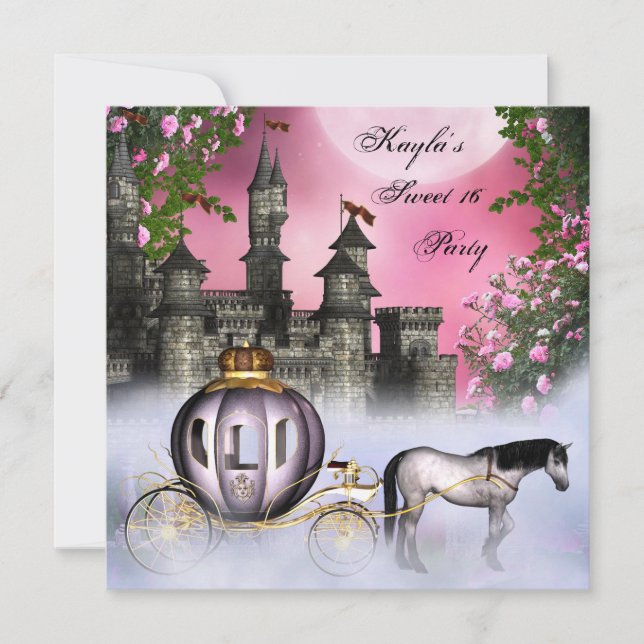 Convite Festa Princesa das Rosas Pink Sweet 16 (Frente)