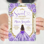 Convite Festa Princesa de Aniversário do 16.º Aniversário,<br><div class="desc">Quinceañera Purple Lavanda Dourada Convite Coroa Mis Quince 15 Anos,  16º Aniversário, </div>