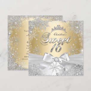 Convite Festa Princesa Winter Wonderland Gold Sweet 16