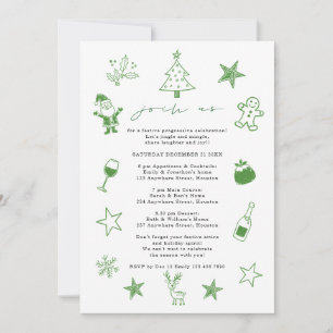 Convite Festa Progressiva de Natal com Doodles Festivos