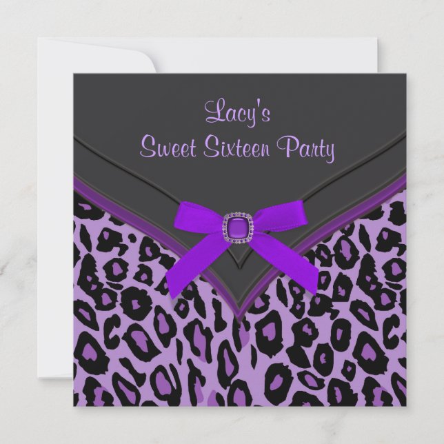Convite Festa Purple Leopard Sweet 16 (Frente)