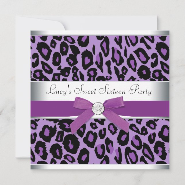 Convite Festa Purple Leopard Sweet 16 (Frente)