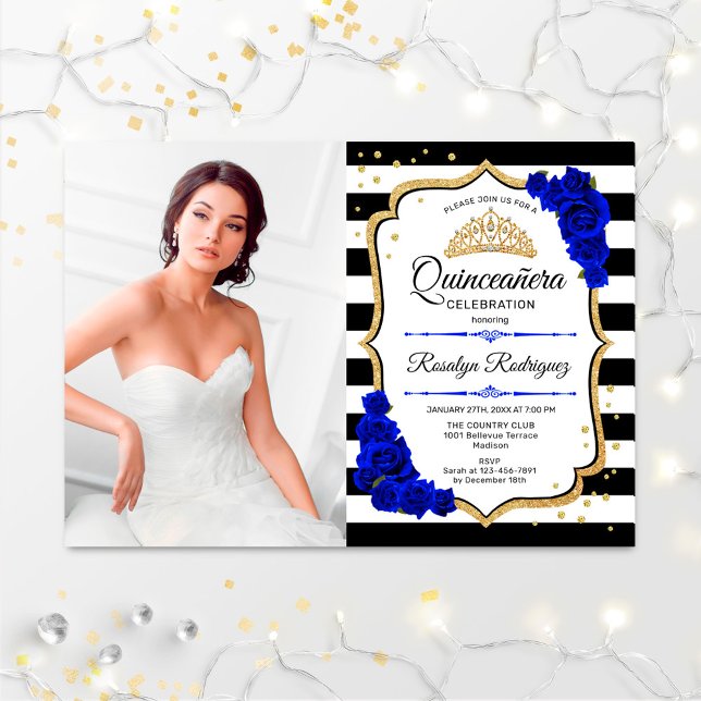Convite Festa Quinceanera com Foto - Royal Blue Dourado (Criador carregado)