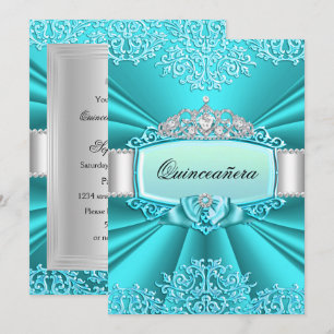Convite Festa Quinceanera de Damasco Tiara Turquesa