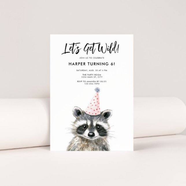 Convite Festa Raccoon Hids Kids Woodland Aniversário (Let's Get Wild Raccoon Birthday Invite)