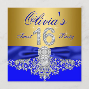 Convite Festa Real Blue e Dourada Diamond Sweet 16