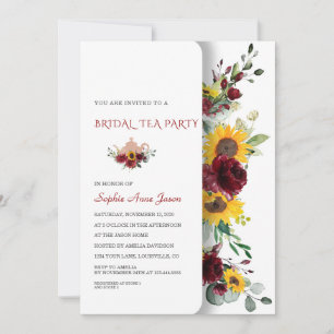 Convite Festa Real Burgundy Sunflower Bridal Tea