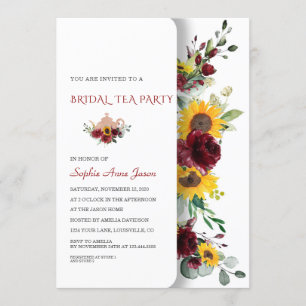 Convite Festa Real Burgundy Sunflower Bridal Tea