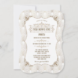 Convite Festa Real Dourada Fleur-de-lis Art Deco Ano Novo