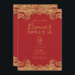 Convite Festa Red & Dourada Elegant Sweet 16<br><div class="desc">Personalizar para qualquer evento</div>