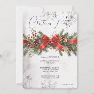 Convite Festa Red Ribbon Pinecone PIne Árvore Holly Berry