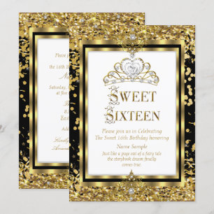 Convite Festa Regal Princess Sweet 16 Dourado Preto Branco