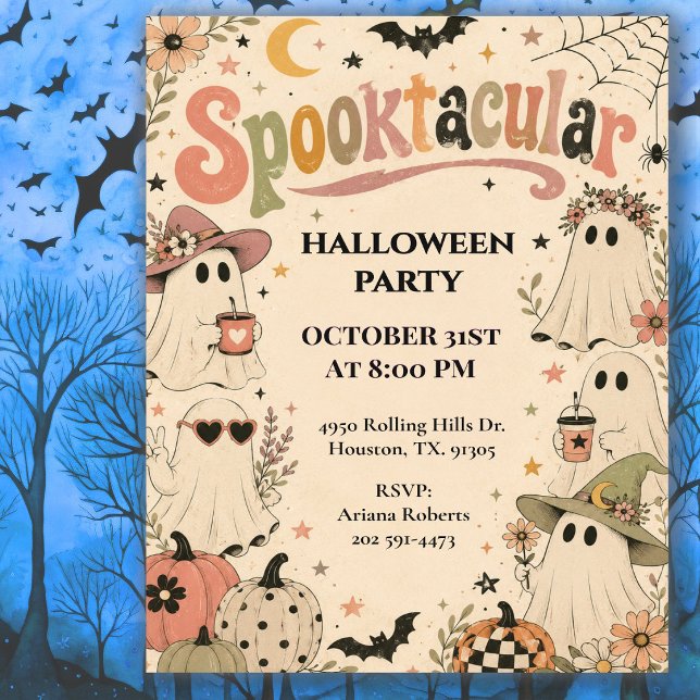 Convite Festa Retro Boho Spooktacular de Halloween (Criador carregado)