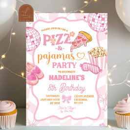 Convite Festa Retro de Pizza e Pijamas Pastel