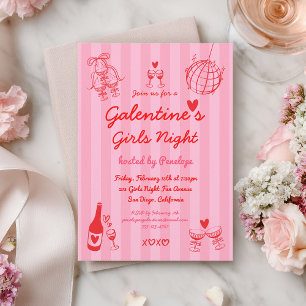 Convite Festa Retro Desenhada à Mão de Galentine's para Me