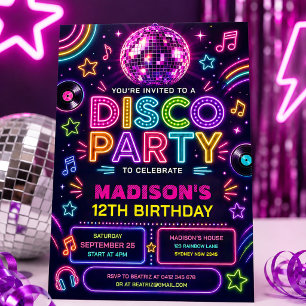 Convite Festa Retro Disco Neon Glow Aniversário
