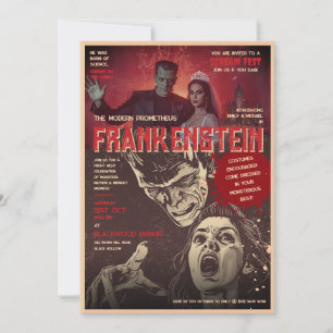 Convite Festa Retro Frankenstein de Terror Vintage no Hall