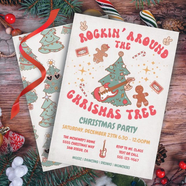 Convite Festa Retron de Hippie da Árvore de Natal Rockin (Criador carregado)