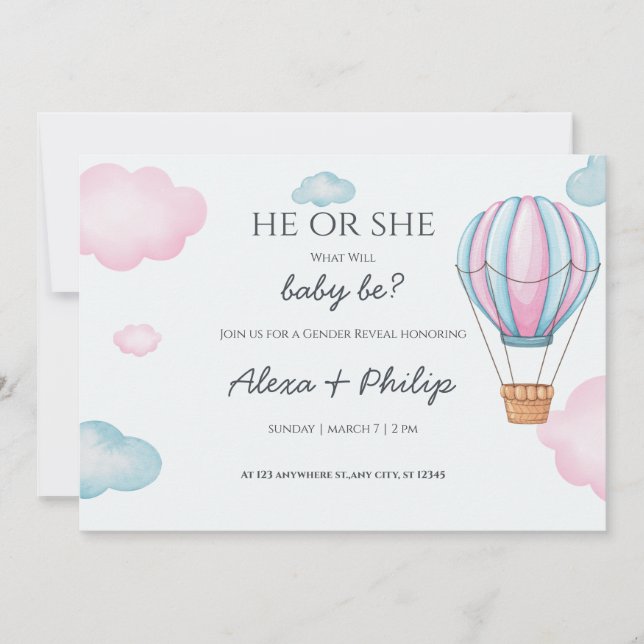 Convite Festa Reveladora de Gênero, Balão de Ar Quente Ros (Frente)