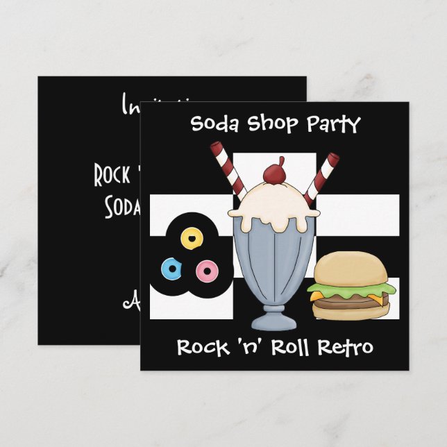 Convite Festa Rock 'n' Roll Retro Soda Shop (Frente/Verso)