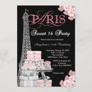 Convite Festa Rosa de Paris para Doçura de 16 Anos