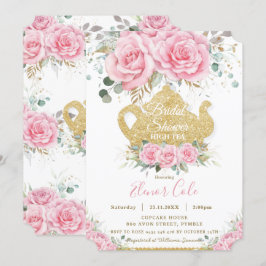 Convite Festa rosa de Rosas Florais Chá de panela Alta Tea