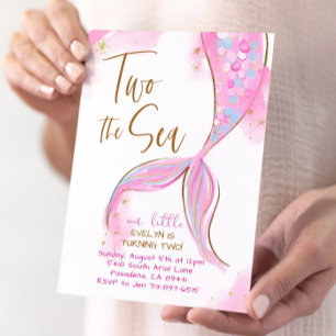 Convite Festa Rosa De Sereia No segundo aniversário Do Mar