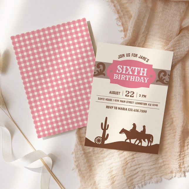 Convite Festa Rosa e Castanho de Aniversário Ocidental (Criador carregado)