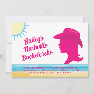 Convite Festa Rosa Nashville Semekend Bachelorette branca