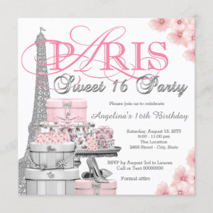 Convite Festa Rosa Paris Sweet 16