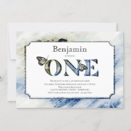 Convite Festa Rustic Blue Watercolor primeiro aniversario