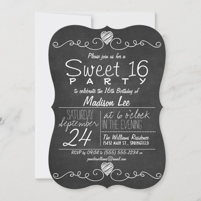 Convite Festa Rustic Sweet 16 Rustic de Quadro Branco e Pr (Frente)
