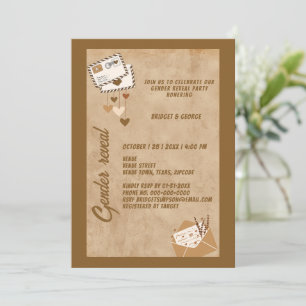 Convite festa rustic vintage beige gender