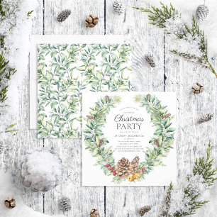 Convite Festa Rustic Winter Fir Cone Wreath Holiday