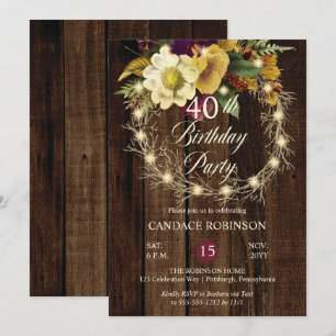 Convite Festa Rustic Woodsy Lighted Wreath aniversário de